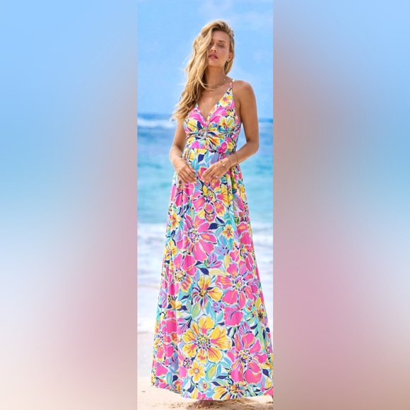 RARE Lilly Pulitzer Amada Maxi Dress Besame Mucho Halter Bow Tie Back